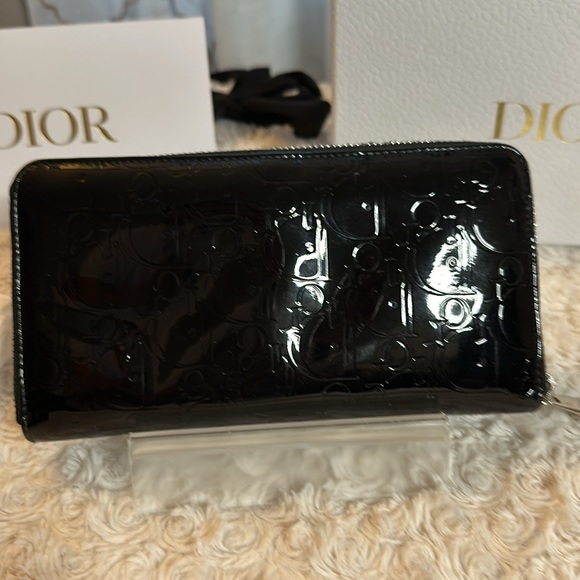 Dior zippy long wallet Lambskin Vernis leather oblique pattern Full Incl… - Picture 4 of 8